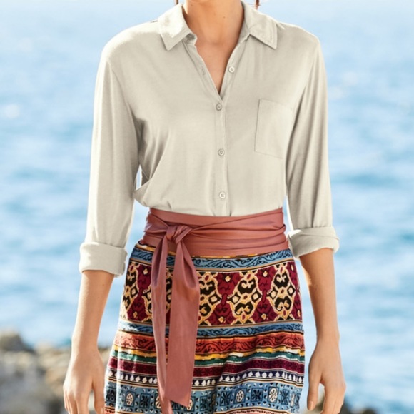 NEW Peruvian Connection Jersey Knit Button-Down Shirt Navy M - Picture 2 of 6